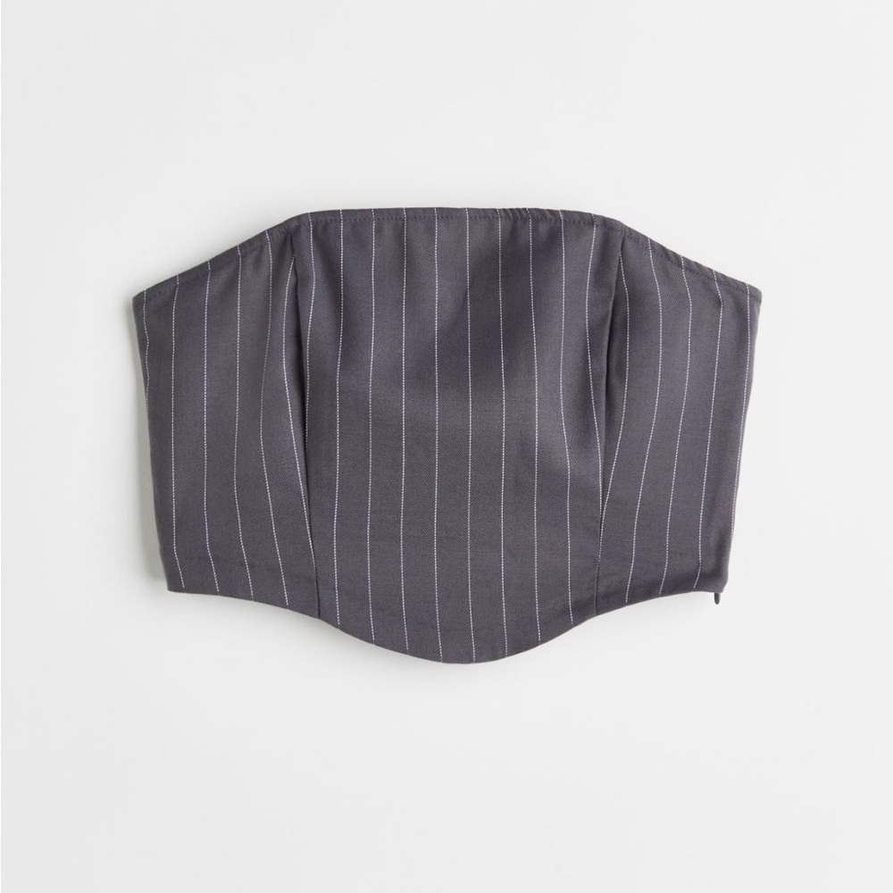 H&M grey pinstripe bandeau corset top